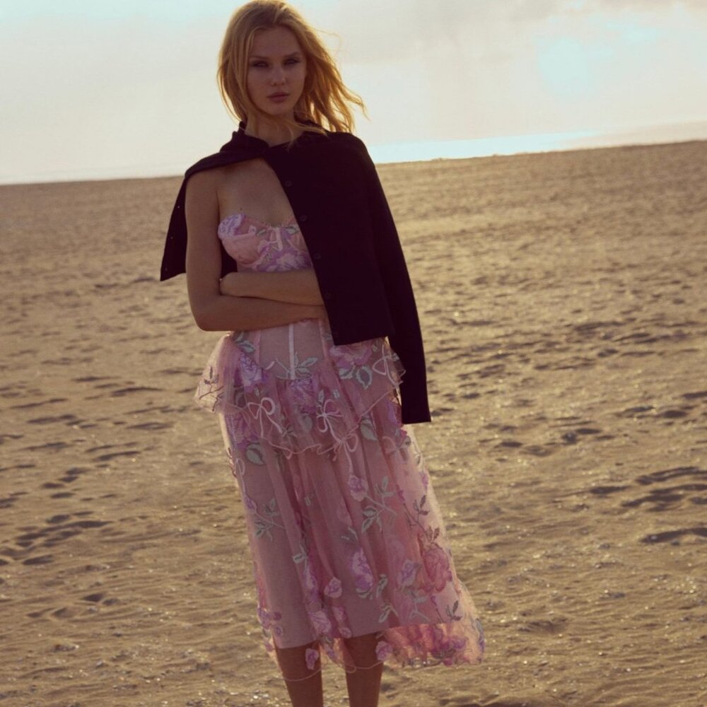 FOR LOVE & LEMONS Emmeline Embroidery Ruffle Midi Dress Size XS NWT - Picture 7 of 17